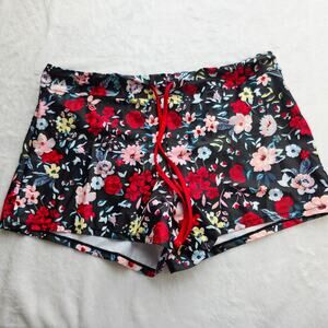 Aqua Eve Swim Shorts XL Black Floral Drawstring Stretch Modest Beachy Vacation